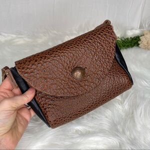 Vintage Brown & Black Leather Crossbody Bag With British 1959 Half Penny Button